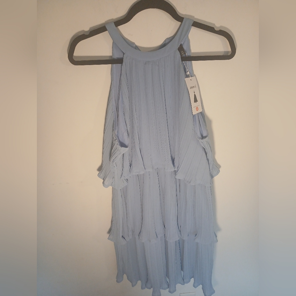 Elegant Blue Pleated Dress - Picture 11 of 12